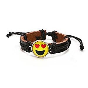 Adjustable leather bracelet heart eyes look black