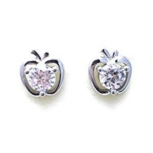 Apple cubic zirconia sterling silver stud earrings platinum-plated