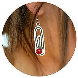 Elegant retro unique antique silver and burgundy stone statement vintage long earrings