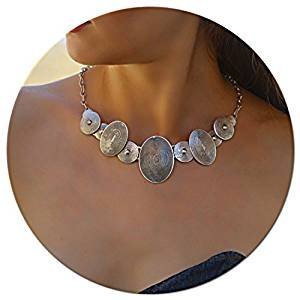 Elegant retro vintage collar chunky silver necklace unique fashion adjustable collar