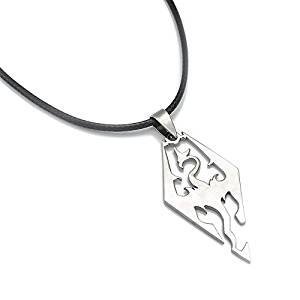 Elder Scrolls Skyrim dragon symbol stainless steel pendant free black rope chain