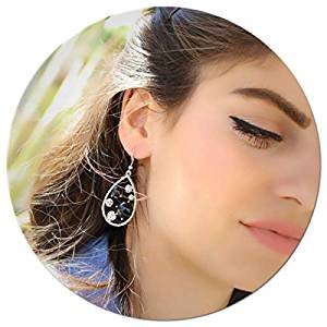 Antique silver Statement elegant retro retro drape unique teardrop earrings with black stones