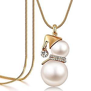 Cute snowman pendant long necklace of pearl jewelry for women Santa Claus Christmas gift