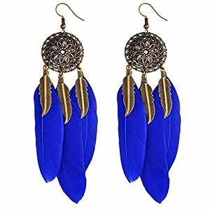 Retro fashion feather earrings long feather drop earring hook flower earrings leaf earrings