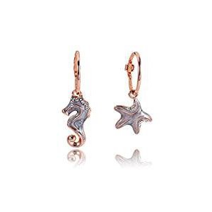 Diamond earrings rose hippocampus hook plated stainless steel